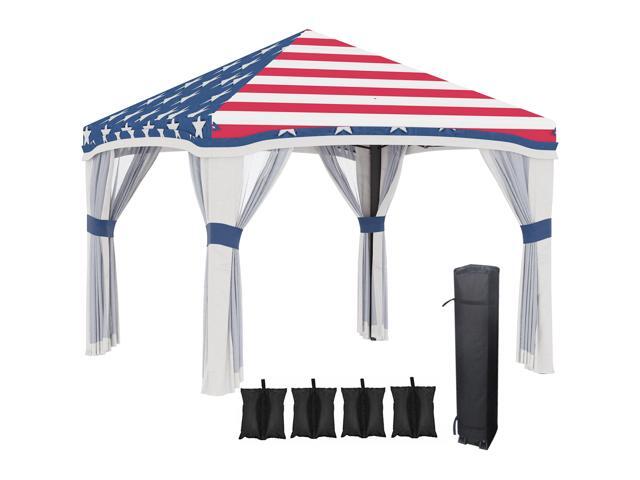 Aosom 10' x 10' Pop Up Canopy Tent with Netting, Instant Tents for Parties, Height Adjustable, with Wheeled Carry Bag and 4 Sand Bags for Outdoor,...
