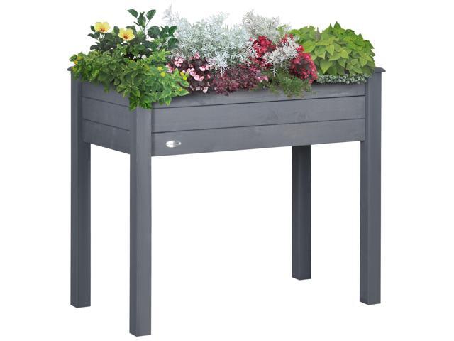 Aosom 34' Raised Garden Bed, Elevated Wooden Planter Box with Holes for Vegetables, Herb, Flowers for Backyard, Dark Gray