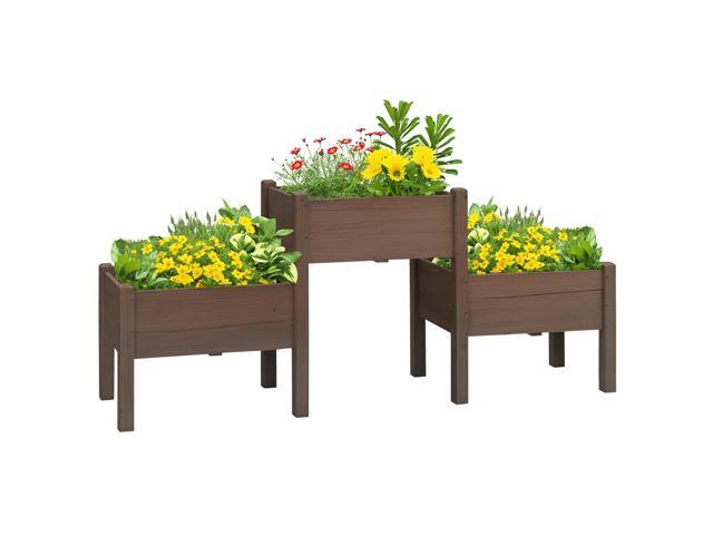 Aosom 73' x 18' x 32' 3 Tier Raised Garden Bed w/ Three Elevated Planter Box for Vegetables, Herb and Flowers, Coffee