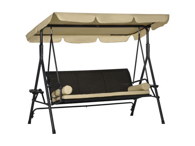 Aosom 3-Seat Patio Swing Chair, Outdoor Canopy Swing Glider with Removable Cushion, Pillows, Adjustable Shade, and Rattan Seat, for Porch, Garden,...