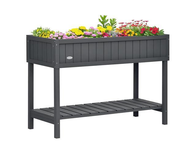 Aosom Wooden Raised Garden Bed, Elevated Planter Box Stand with 8 Slots and Open Shelf, Dark Gray