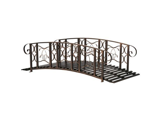 Aosom 6' Metal Arch Backyard Garden Bridge with 660 lbs. Weight Capacity, Safety Siderails, Vine Motifs, Easy Assembly for Backyard Creek, Stream,...