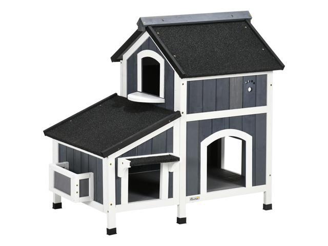 Aosom Outdoor Cat House with Weather-resistant Roof & Garden Bed, Outdoor Cat Shelter Enclosure with Multiple Entrances, Modern Cat Furniture...