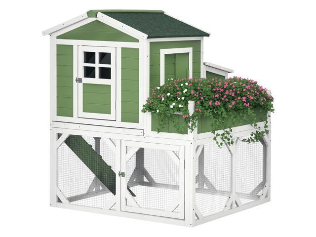 Aosom 49' Small Chicken Coop Hen House with Garden Space, Chicken House Outdoor Run Cage with Weather Protection, 2-4 Birds, Green