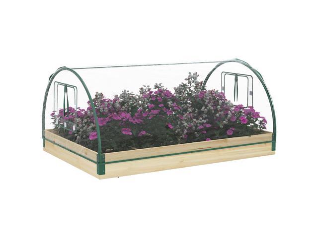 Aosom 12 Pockets Raised Garden Bed with Greenhouse and Roll Up Windows, Wooden Planter Box Kit with Cover, Dual Use for Vegetables, Flowers, 4' x...