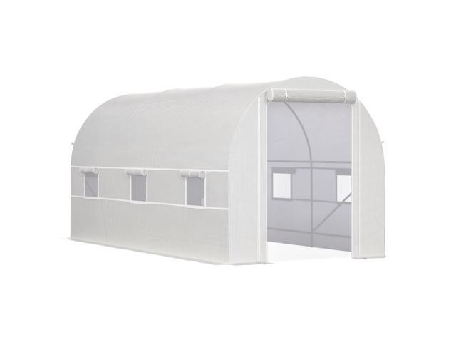 Aosom 14.6' x 6.6' x 6.6' Walk-In Tunnel Greenhouse, Large Garden Hot House Kit with 6 Roll-up Windows & Roll Up Door, Steel Frame, White