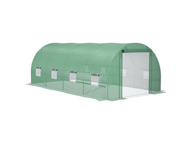 Aosom Steel Frame Walk-In Tunnel Greenhouse Garden Warm House Large Hot House Kit with Windows & Door, 19' x 10' x 7', Green