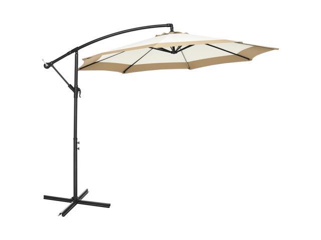 Aosom 10FT Cantilever Umbrella, Offset Patio Umbrella with Crank and Cross Base for Deck, Backyard, Pool and Garden, Hanging Umbrellas, Tan