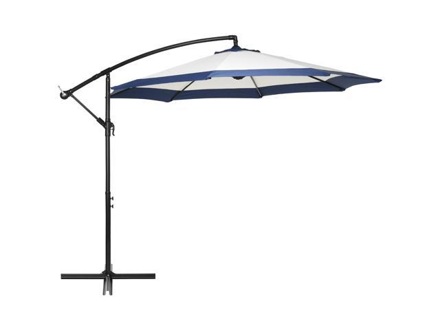 Aosom 10FT Cantilever Umbrella, Offset Patio Umbrella with Crank and Cross Base for Deck, Backyard, Pool and Garden, Hanging Umbrellas, Navy Blue
