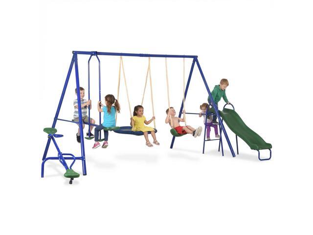 Aosom Swing Set for Backyard, 5 in 1 Outdoor Playset for Kids with Heavy-Duty A-Frame Stand, 29.5' Saucer Swing, Slide, Teeter-Totter, Glider, 693...