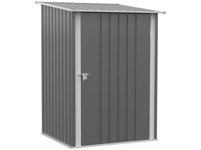 Aosom Outdoor 3.3' x 3.4' Lean-to Garden Storage Shed, Galvanized Steel Tool House with Lockable Door for Patio, Gray