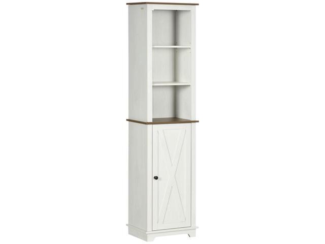 Aosom Farmhouse Bathroom Cabinet, Tall Storage Cabinet with Door and Adjustable Shelves, 15.5' x 11.75' x 63', White