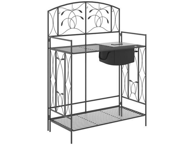 Aosom Folding Potting Bench Table, Metal Garden Workstation, Work Bench with Large Built-in Bag with Cover, 5 Hanging Hooks & Storage Shelf, Leaf...