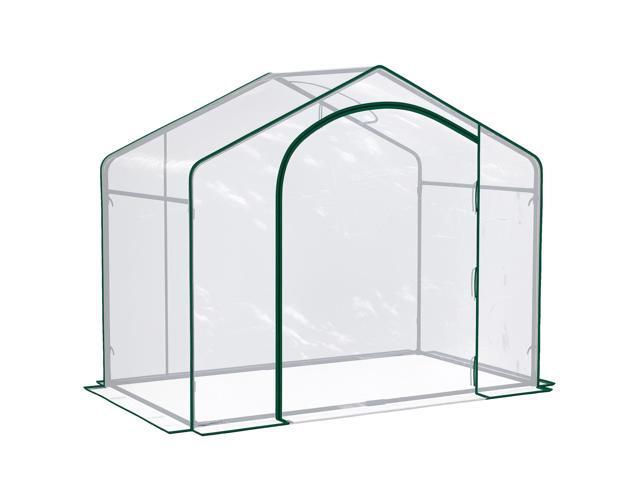 Aosom 6' x 3' x 5' Portable Walk-in Greenhouse, Plastic Cover, Steel Frame Garden Hot House, Zipper Door, Top Vent for Flowers, Vegetables,...
