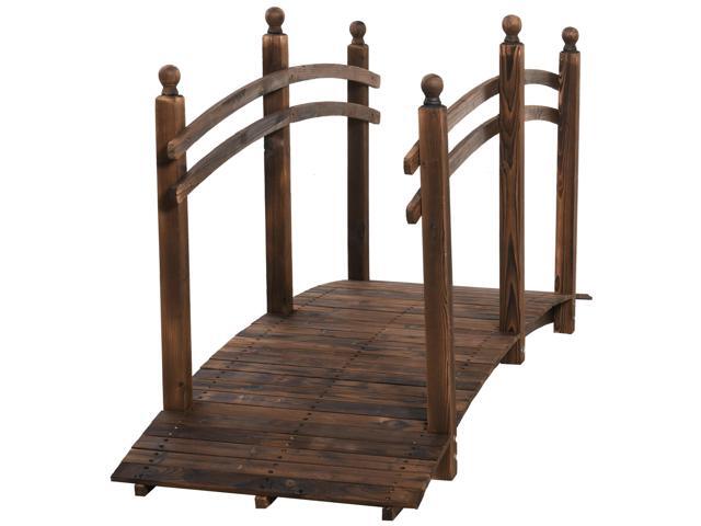Aosom 7.5' Fir Wood Garden Bridge Arc Walkway with Side Railings, Perfect for Backyards, Gardens, & Streams, Carbonized