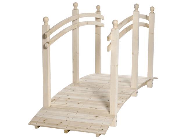 Aosom 7.5' Wooden Arch Garden Bridge, Safety Rails for Backyard Ponds, Creeks, Streams, Natural