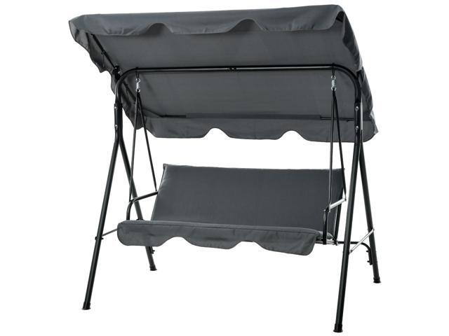 Aosom 3-Seat Outdoor Patio Swing Chair w/ Cushion, Steel Frame Stand, Adjustable Tilt Canopy for Patio, Garden, Gray