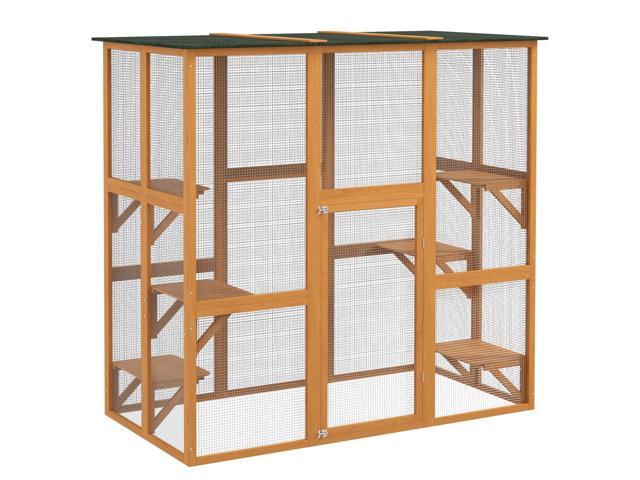 Aosom Outdoor Cat House Big Catio Wooden Feral Cat Shelter Enclosure with Large Spacious Interior, 6 High Ledges, Weather Protection Asphalt Roof,...