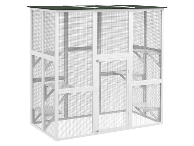 Aosom Outdoor Cat House Big Catio Wooden Feral Cat Shelter Enclosure with Large Spacious Interior, 6 High Ledges, Weather Protection Asphalt Roof,...