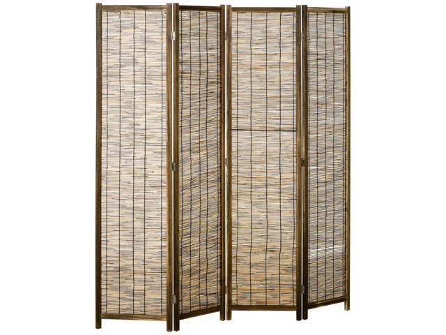 Aosom Hand Woven Room Divider, 4 Panel Folding Privacy Screen, Indoor Reed Partition Wall, 63'x67'x0.75', Brown