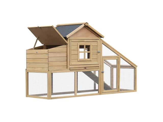 Aosom 69' Wooden Chicken Coop, Poultry Cage Hen House with Connecting Ramp, Removable Tray, Ventilated Window and Nesting Box, Natural