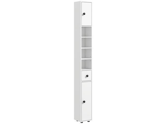 Aosom 71' Small Bathroom Storage Cabinet, Narrow Toilet Paper Cabinet with Open Shelves, 2 Cabinets, Adjustable Shelves, White