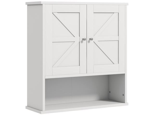 Aosom Farmhouse Bathroom Medicine Cabinet, Wall Cabinet with Barn Doors and Adjustable Shelf for Laundry Room, White