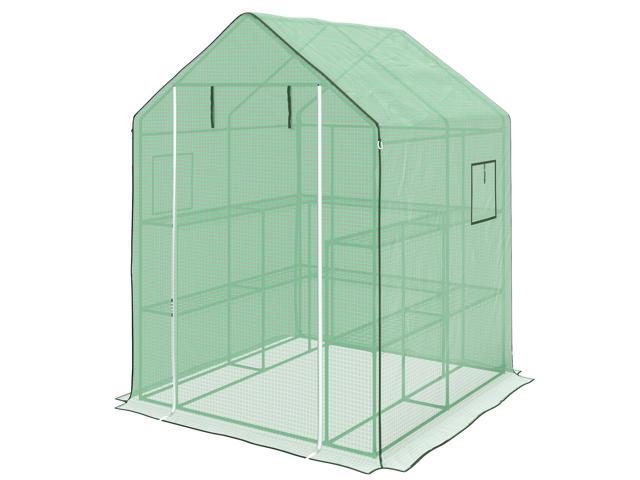 Aosom 4.6' x 4.7' Portable Greenhouse, Water/UV Resistant Walk-In Small Outdoor Green House with 2 Tier U-Shaped Flower Rack Shelves, Roll Up Door...