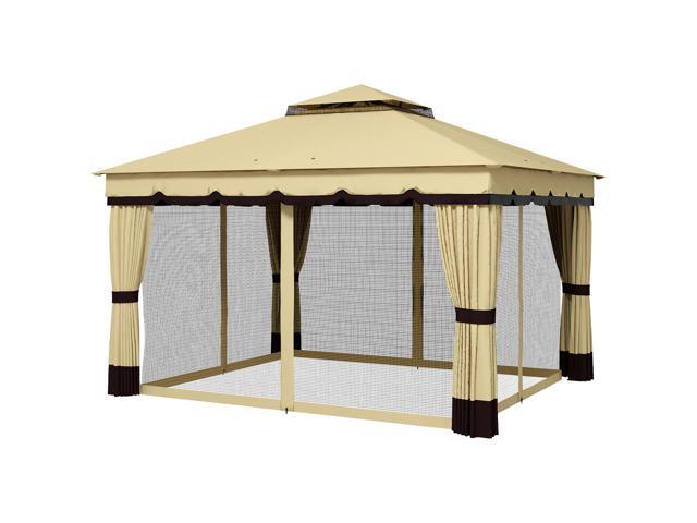 Aosom 10' x 12' Double Roof Patio Gazebo Canopy, Outdoor Gazebo Shelter with Netting & Curtains, for Garden, Lawn and Deck