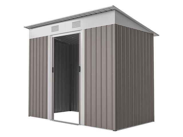 Aosom 7' x 4' Metal Garden Shed, Backyard Tool Storage Shed with Dual Locking Doors, 2 Air Vents and Steel Frame, Light Gray