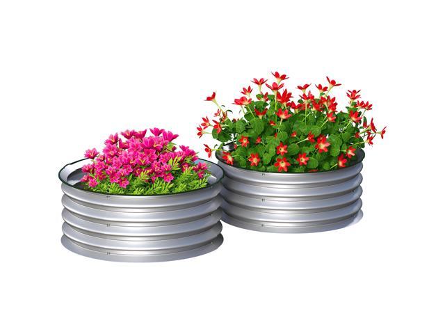 Aosom Set of 2 Raised Garden Bed, Metal Planter Box with Safety Edging, Easy-to-assemble Stock Tank 2'x2'x1' Silver