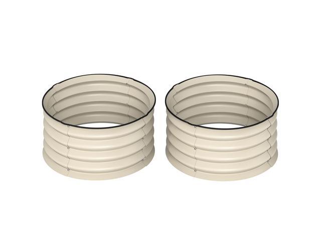 Aosom Set of 2 Raised Garden Bed, Metal Planter Box with Safety Edging, Easy-to-assemble Stock Tank, Cream
