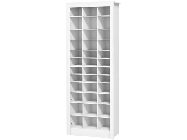 Aosom 71' Shoe Storage Cabinet with 3 Heights of Open Cubes for 36 Pairs, Narrow Shoe Organizer for Entryway, Hallway, White