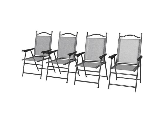 Aosom 4 Piece Folding Patio Camping Chair Set, Sports Chairs for Adults with Armrests, Mesh Fabric Seat for Lawn, Gray