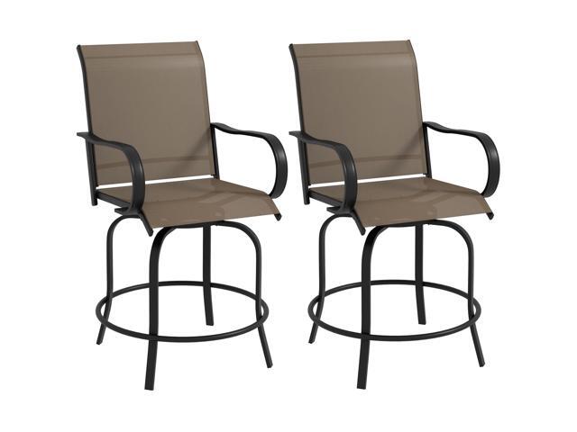 Aosom Outdoor Bar Stools Set of 2, 360Â° Swivel Bar Height Chairs, 26.75' x 29.5' x 48.5', Tan