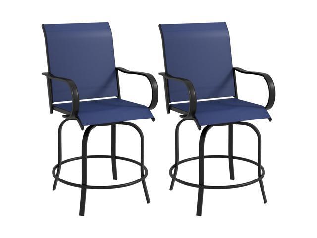Aosom Outdoor Bar Stools Set of 2, 360Â° Swivel Bar Height Chairs, 26.75' x 29.5' x 48.5', Navy Blue