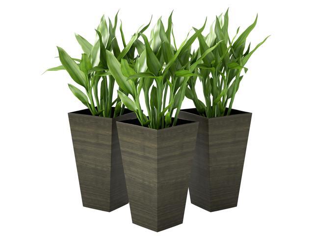 Aosom Set of 3 Tall Planters, 28' Outdoor Planter w/ Drainage Holes, Faux Wood Plastic Flower Pots, Dark Brown