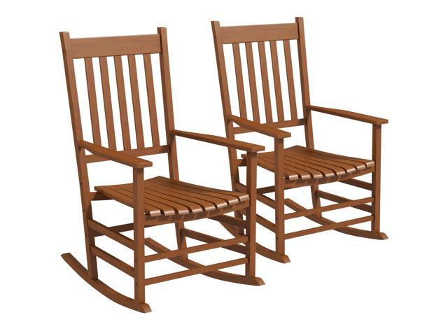 Aosom Outdoor Rocking Chair Set of 2, Patio Wooden Rocking Chair with Smooth Armrests, High Back for Garden, Balcony, Porch, Supports Up to 352...