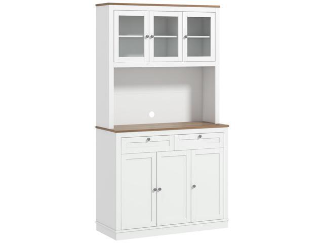 Aosom 71' Kitchen Pantry Cabinet with Microwave Stand, Kitchen Hutch with 2 Drawers and Adjustable Shelves, White
