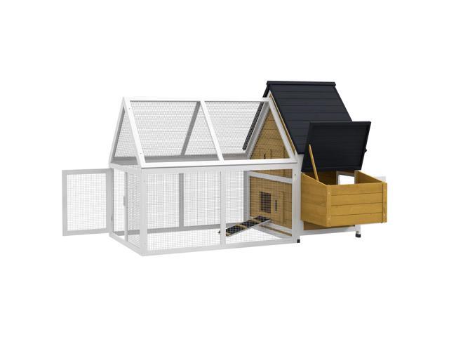 Aosom 65' Chicken Coop Wooden Chicken House Rabbit Hutch Poultry Cage Hen Pen Backyard with Nesting Box, Ramp, Run, Yellow