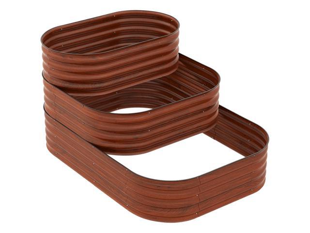 Aosom 3-Tier Raised Garden Bed Set w/ Safety Edging, Open Bottom for Vegetables, Herbs, Flowers, 62.25' x 43' x 32.25', Brown