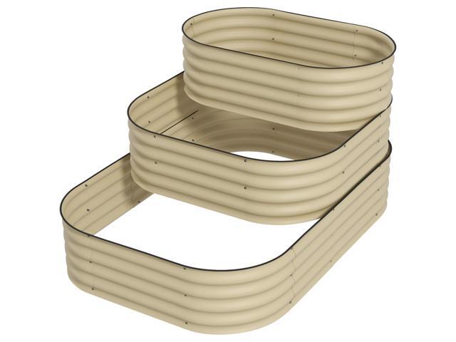 Aosom 3-Tier Raised Garden Bed Set w/ Safety Edging, Open Bottom for Vegetables, Herbs, Flowers, 62.25' x 43' x 32.25', Cream