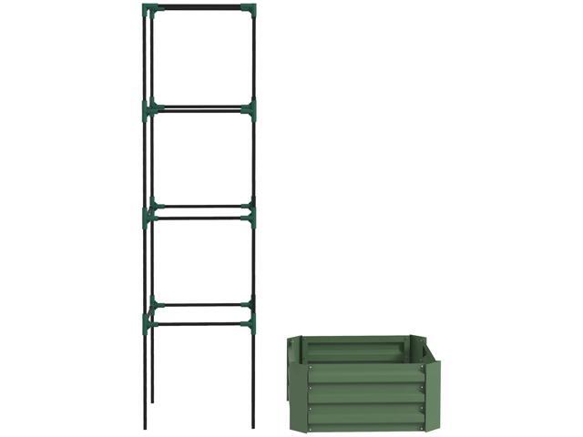 Aosom Galvanized Planter Box, 24' x 24' x 73.5' Raised Garden Bed with Tomato Cage for Climbing Vines, Green