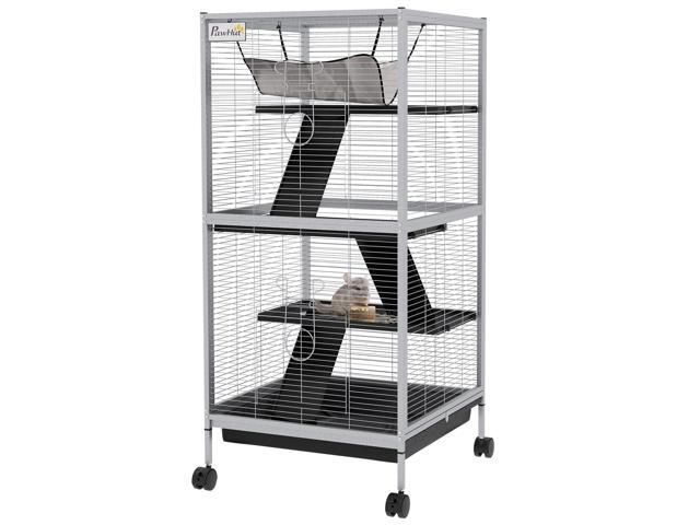 Aosom 45' H Rolling Small Animal Cage with Hammock, Ferret Cage, Chinchilla Cage, Pet Habitat with 6 Doors, Removable Tray