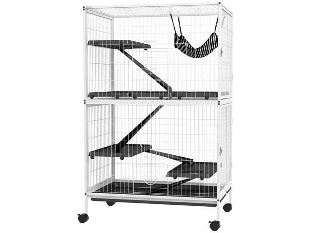 Aosom 50' H Rolling Small Animal Cage with Hammock, Ferret Cage, Chinchilla Cage, Pet Habitat, wIth 4 Doors, Removable Tray
