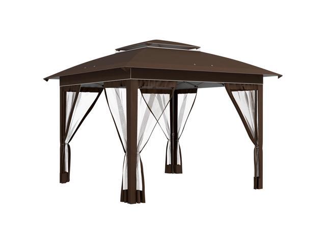 Aosom 12' x 12' Pop Up Canopy Tent with Netting and Carry Bag, Instant Sun Shelter with 137 sq. ft Shade, Dark Brown