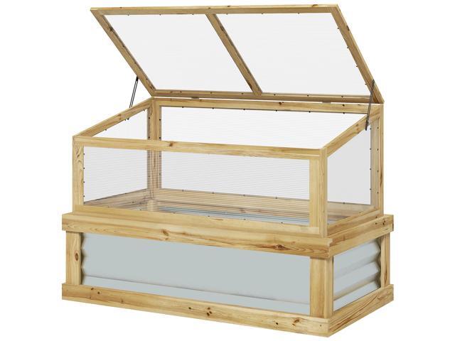 Aosom Raised Garden Flower Bed Kit with Lean-to Greenhouse, Wooden Cold Frame Planter, 41' x 22.5' x 28.25', Natural