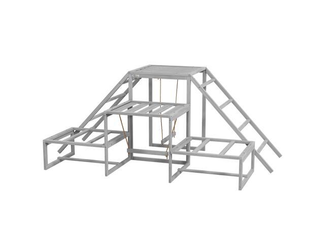 Aosom Chicken Roost Toys for Chickens Hens, Coop Accessories with Wood Stand, Ladder Platforms, for 10-15 Chickens