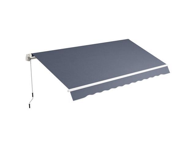 Aosom 12' x 8' Patio Awning, Canopy Retractable Sun Shade Shelter w/ Manual Crank Handle for Deck, Yard, Dark Gray