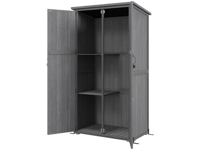 Aosom Wooden Outdoor Storage Cabinet Garden Shed with Waterproof Asphalt Roof and Lockable Doors, Gray